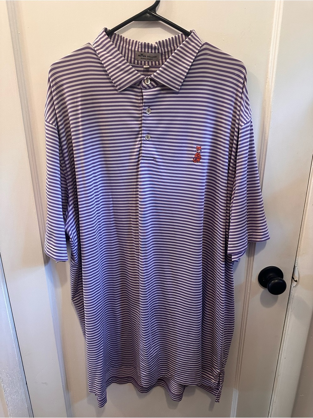 Peter Millar Lavender and White Striped Polo Shirt
